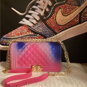 Vibrant Pink and Blue Quilted Crossbody Bag